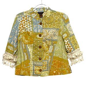 Multiples Womens Jacket PM Boho Hippie Tassels Patchwork Print Floral Geometric